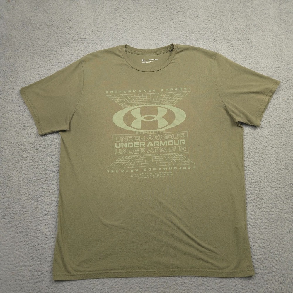Under Armour Olive Logo Grid Graphic Tee Mens XXL Streetwear‎ Gym Shirt